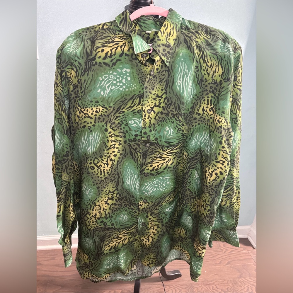 Davinci Men’s Print Shirt, Green Jungle Jungle, 2XL